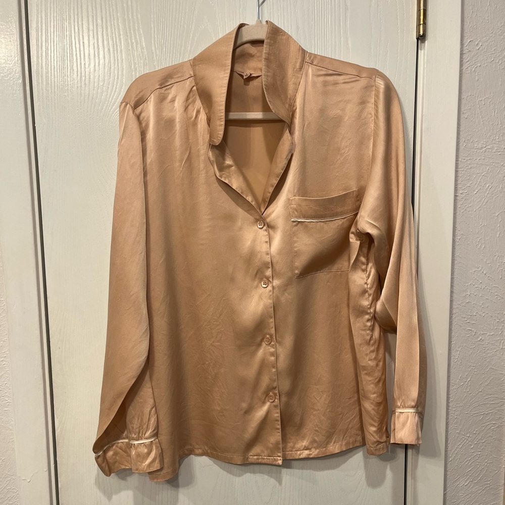 Eberjey Women's Peach 100% Silk Pajama Top Shirt Size Medium